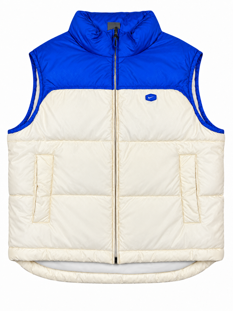 Gilet sans manches Nike Puffer vintage rare des années 2000 "Blanc/Bleu" (M)