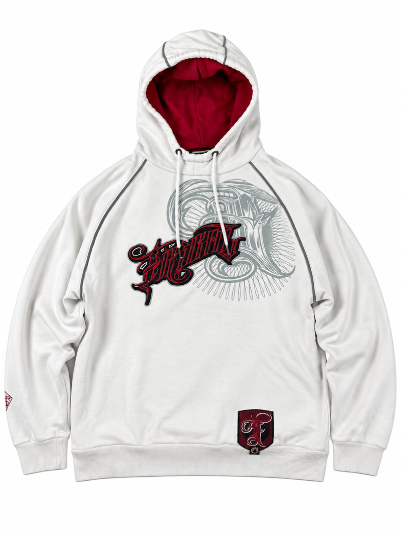Sweat à capuche Tribal vintage années 2000 "Blanc/Rouge/Noir" (L)
