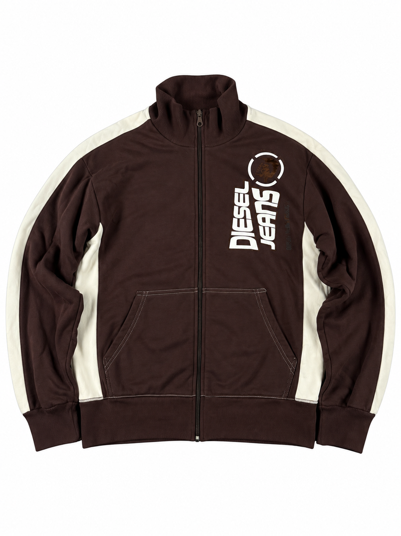 Sweat à capuche zippé Diesel vintage années 2000 "Marron/Blanc" (M)
