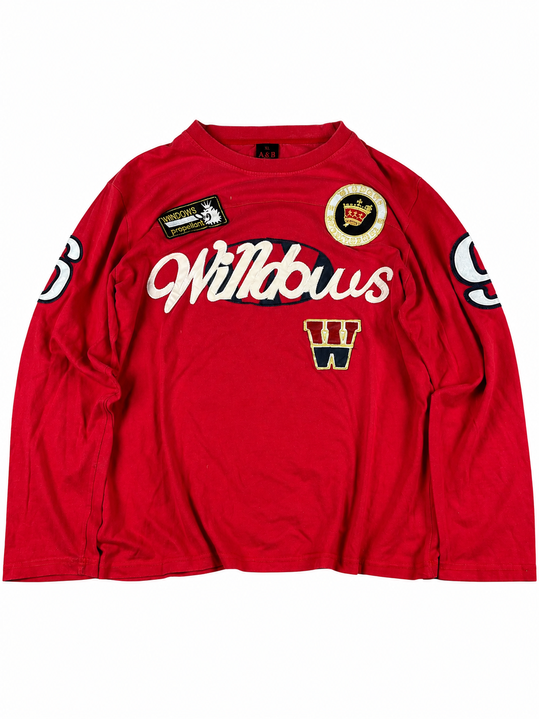 A&B Vintage Y2K Long Sleeve T-Shirt Streetwear Red/White (XL)