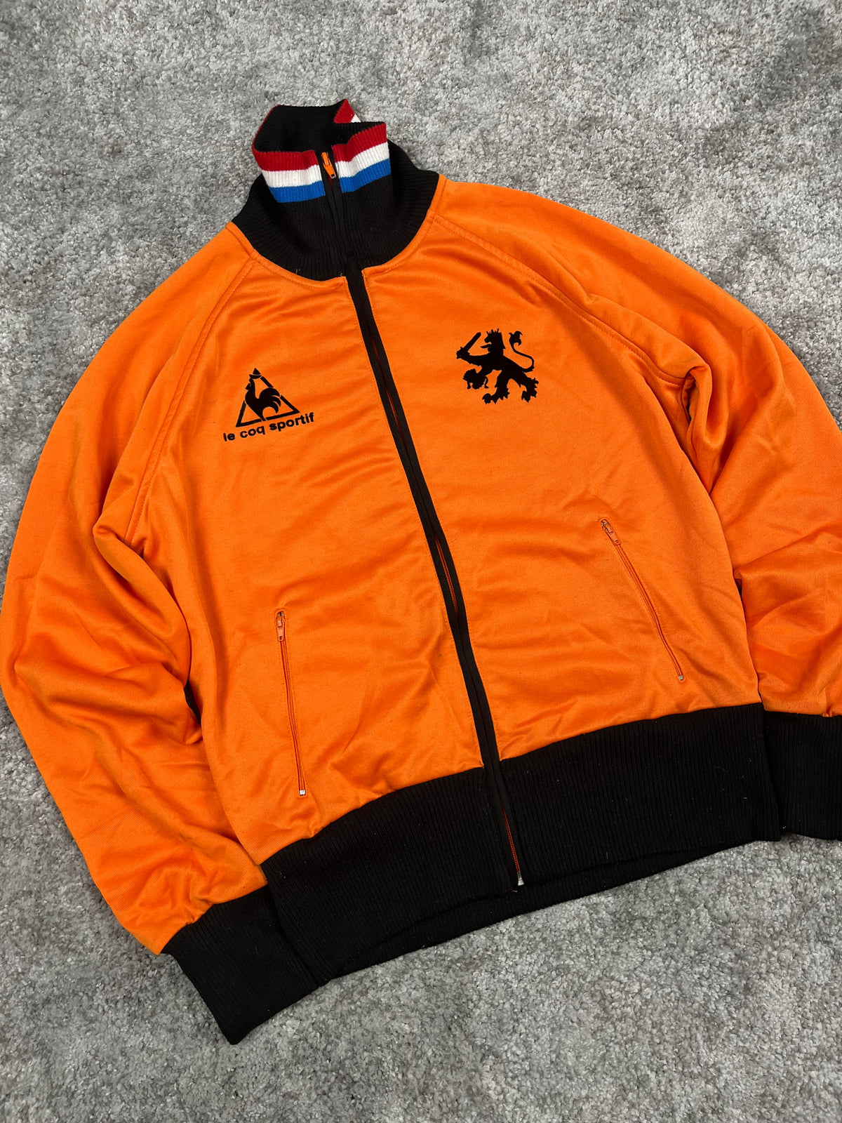 Sudadera con cremallera Le Coq Sportif de los Países Bajos, vintage años 2000, color "naranja" (S)