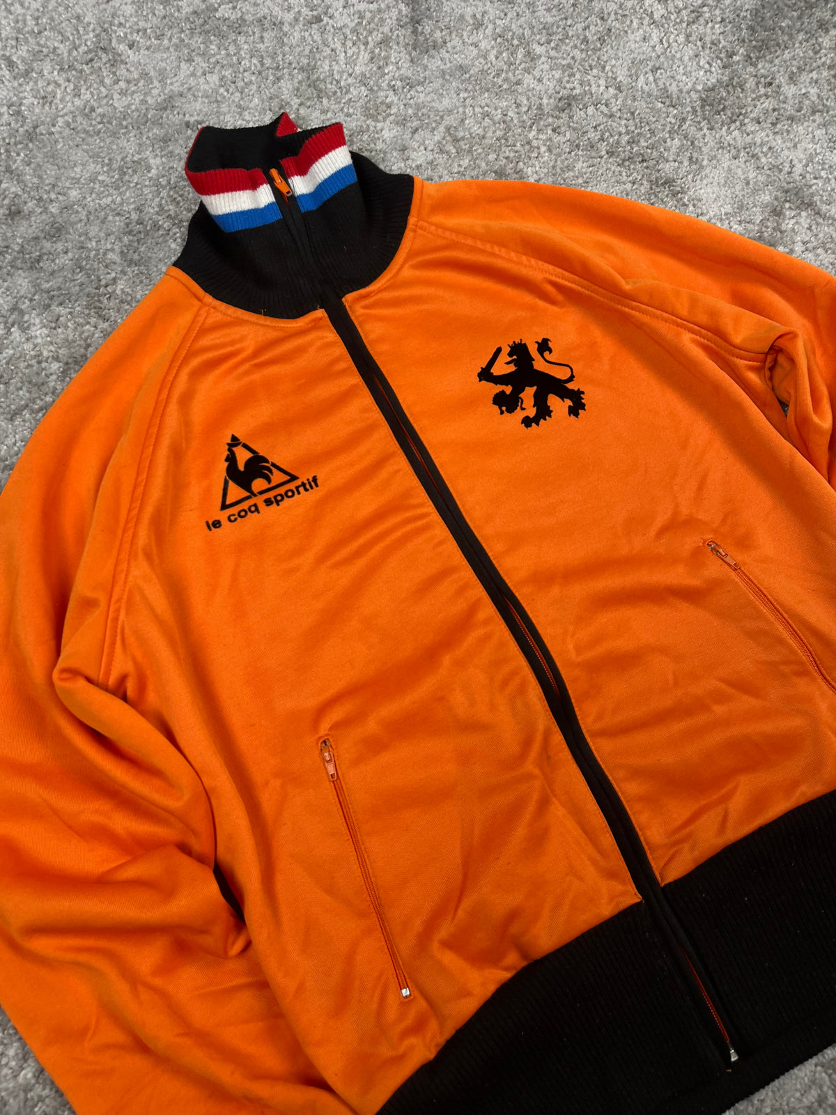 Sudadera con cremallera Le Coq Sportif de los Países Bajos, vintage años 2000, color "naranja" (S)