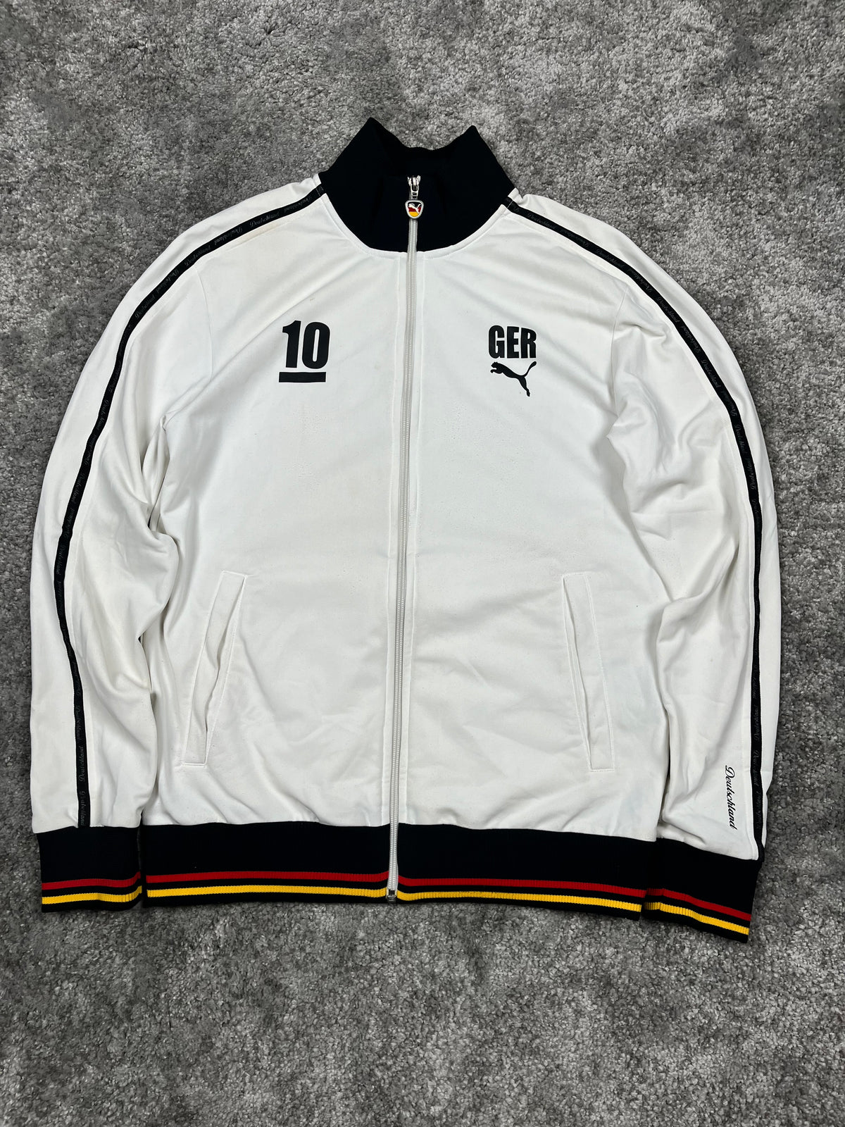 Sudadera/Chaqueta con cremallera Alemania x Puma, vintage años 2000, rara, "Blanco/Negro" (M)