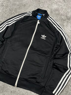 Sudadera con cremallera y capucha Adidas 3 bandas vintage años 2000 "Negro/Blanco" (S)