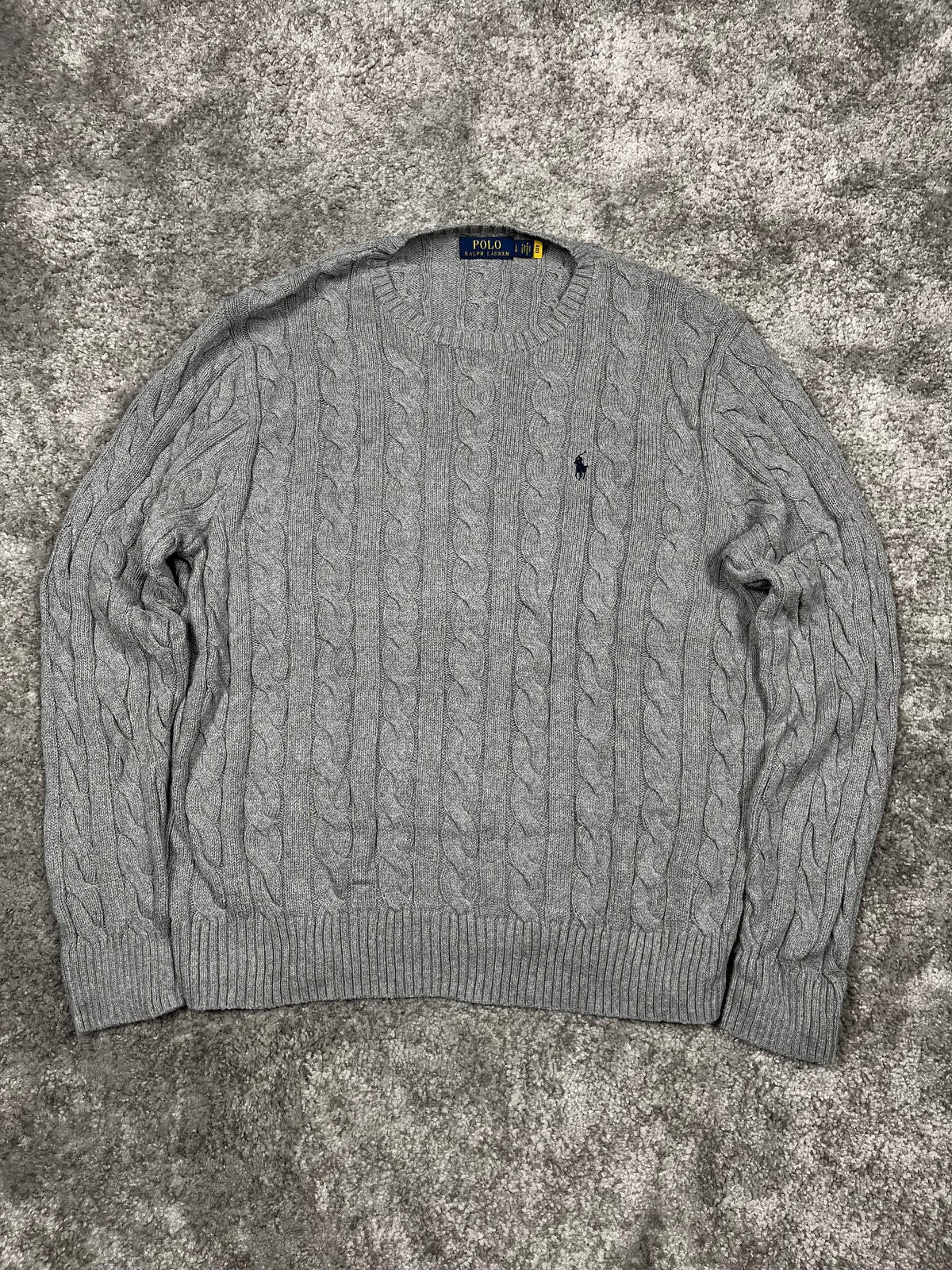 Polo Ralph Lauren Pull en maille torsadée vintage "Gris" (L)