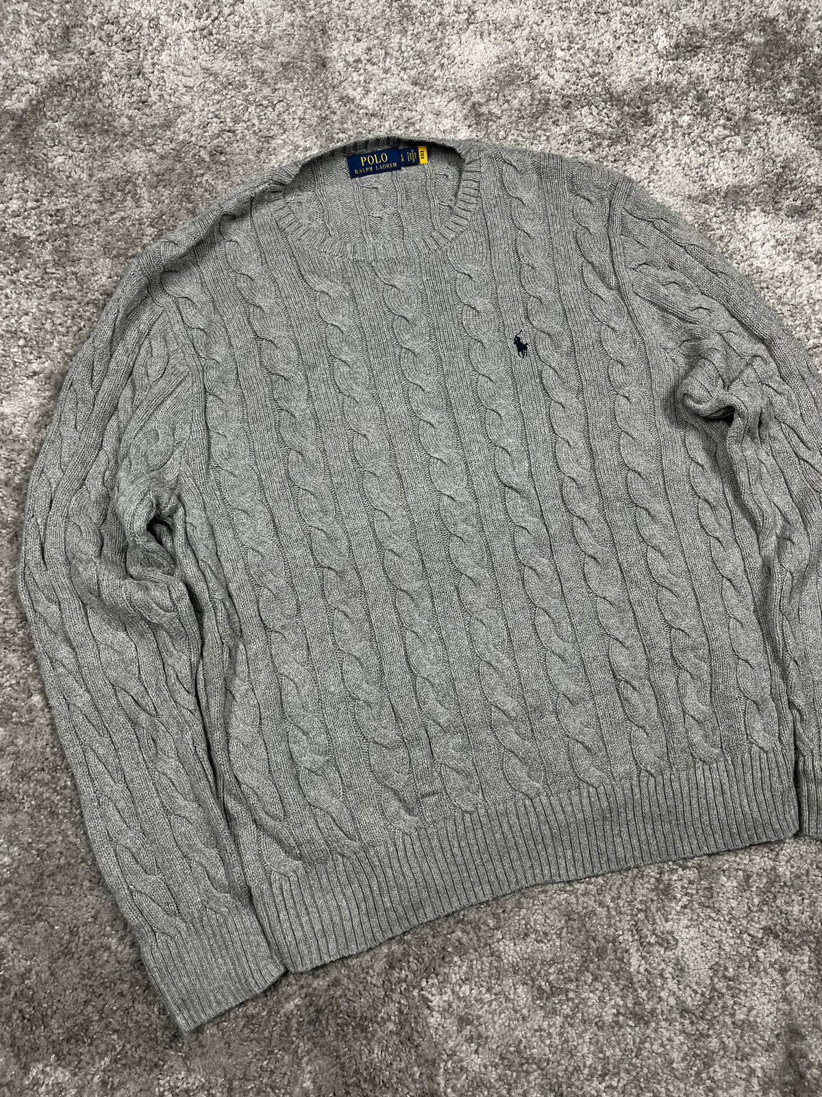 Polo Ralph Lauren Pull en maille torsadée vintage "Gris" (L)