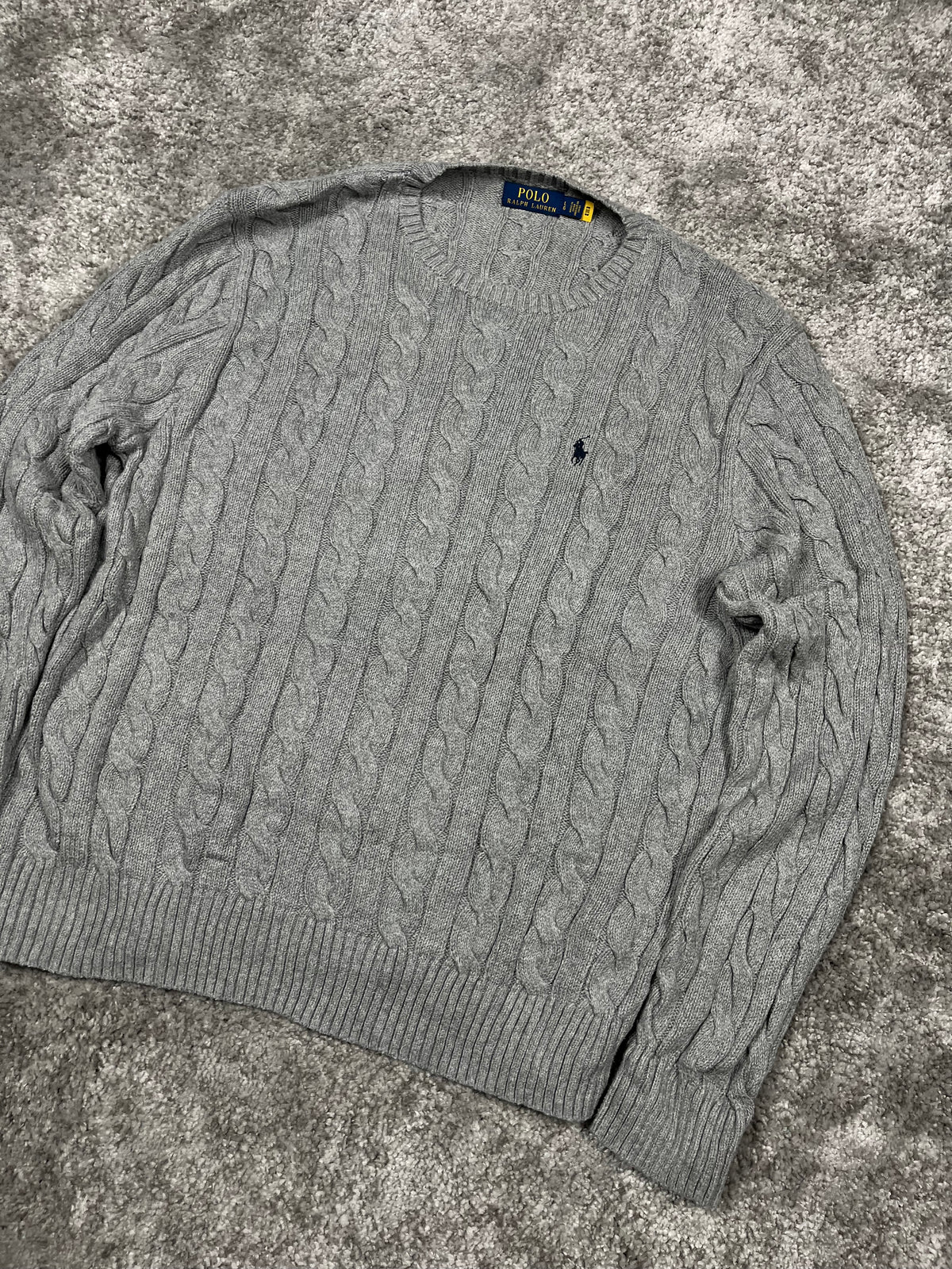 Polo Ralph Lauren Pull en maille torsadée vintage "Gris" (L)