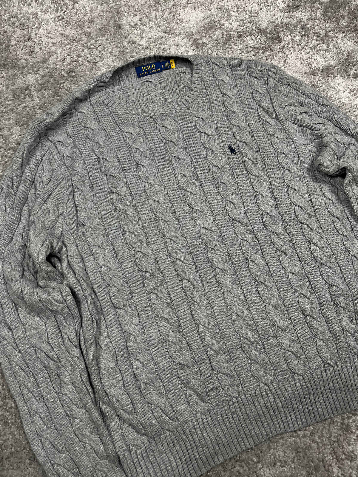 Polo Ralph Lauren Pull en maille torsadée vintage "Gris" (L)