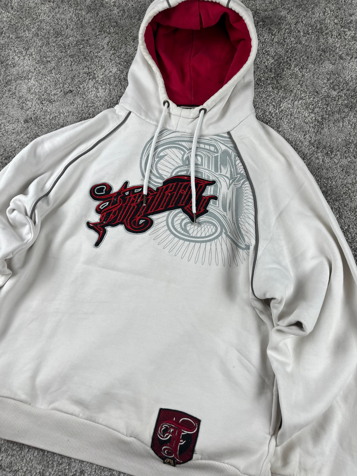 Sweat à capuche Tribal vintage années 2000 "Blanc/Rouge/Noir" (L)