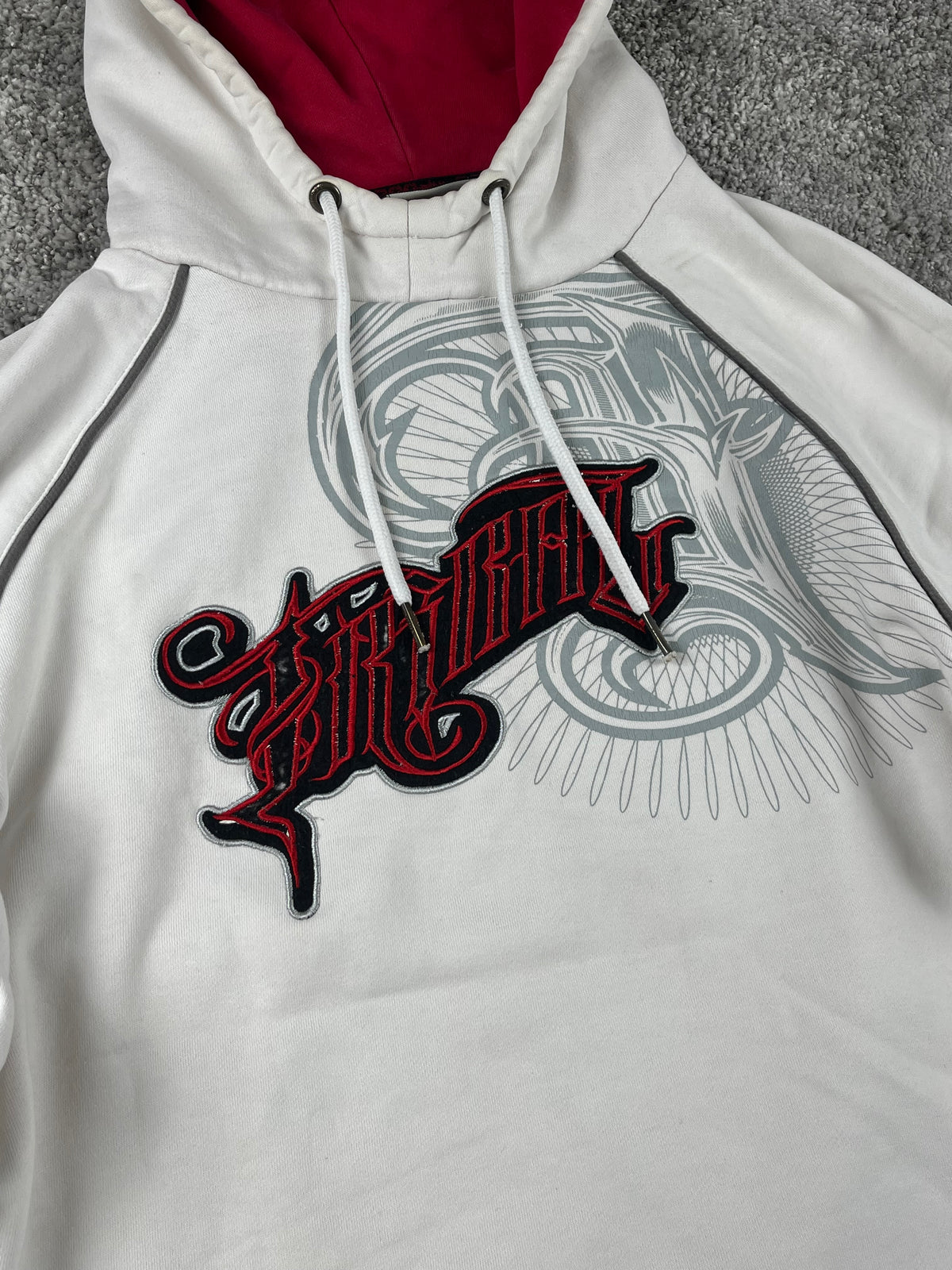 Sweat à capuche Tribal vintage années 2000 "Blanc/Rouge/Noir" (L)