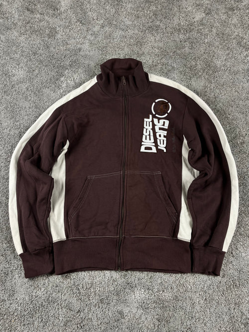 Sweat à capuche zippé Diesel vintage années 2000 "Marron/Blanc" (M)