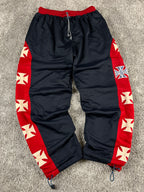 Pantalon de survêtement vintage West Coast Choppers marine/rouge Iron Cross Y2K Biker (S)