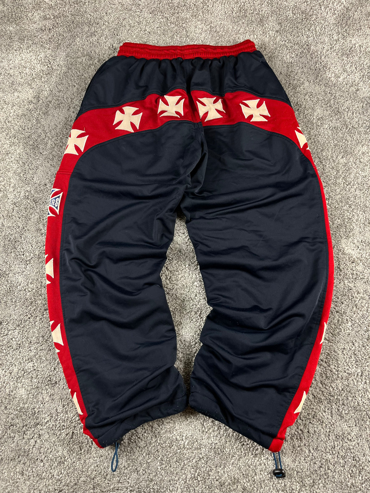 West Coast Choppers Vintage Track Pants Navy/Red Iron Cross Y2K Biker (S)