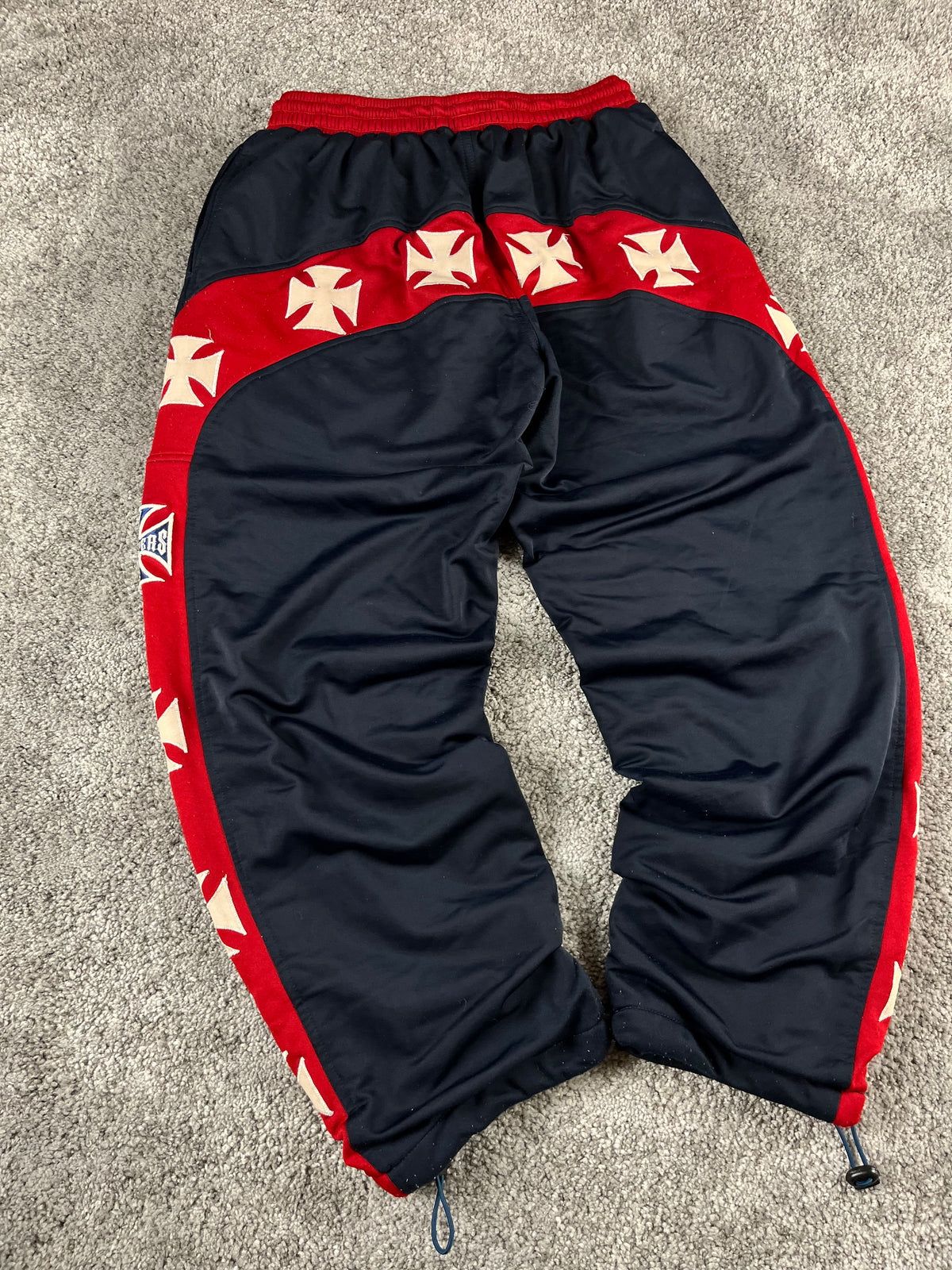 Pantalon de survêtement vintage West Coast Choppers marine/rouge Iron Cross Y2K Biker (S)
