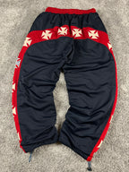 Pantalon de survêtement vintage West Coast Choppers marine/rouge Iron Cross Y2K Biker (S)