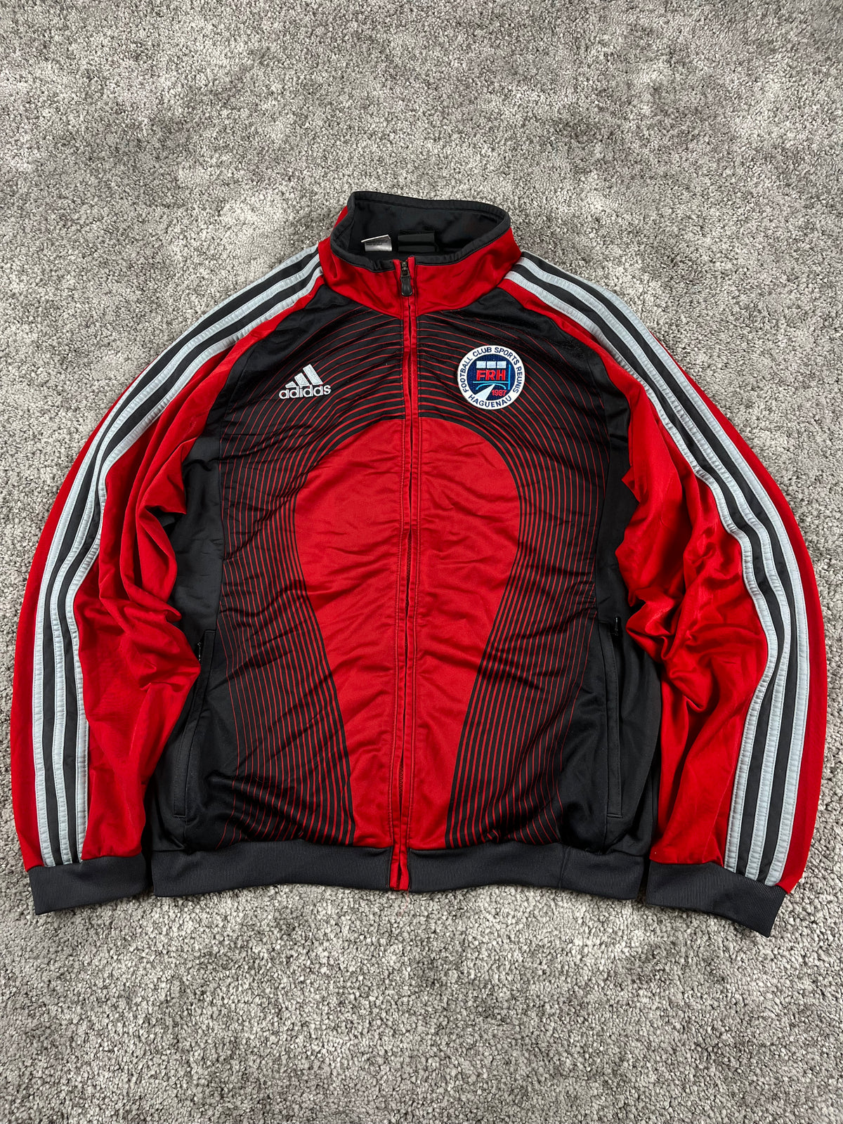 Sudadera con cremallera/capucha Adidas x FR Haguenau Vintage años 2000 "Negro/Rojo" (M)