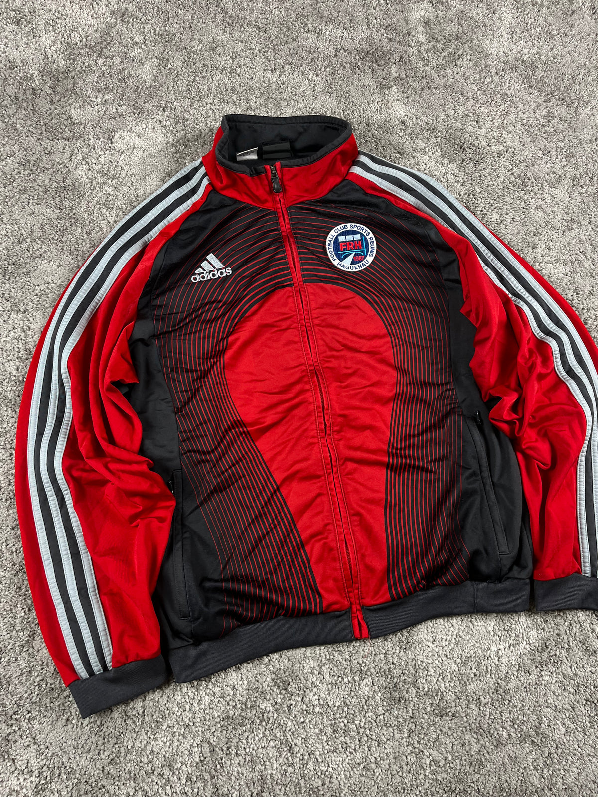 Sudadera con cremallera/capucha Adidas x FR Haguenau Vintage años 2000 "Negro/Rojo" (M)