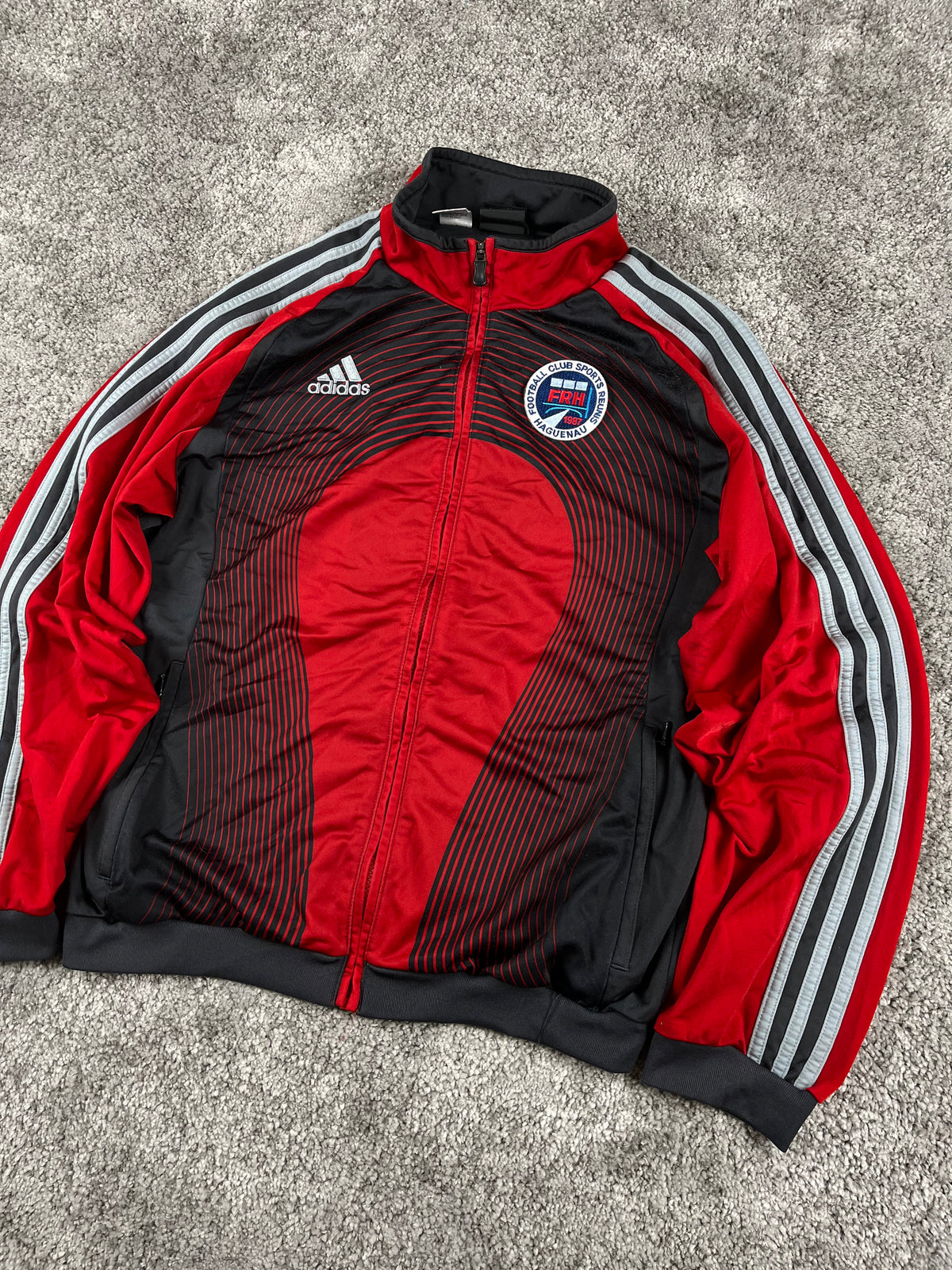 Sudadera con cremallera/capucha Adidas x FR Haguenau Vintage años 2000 "Negro/Rojo" (M)