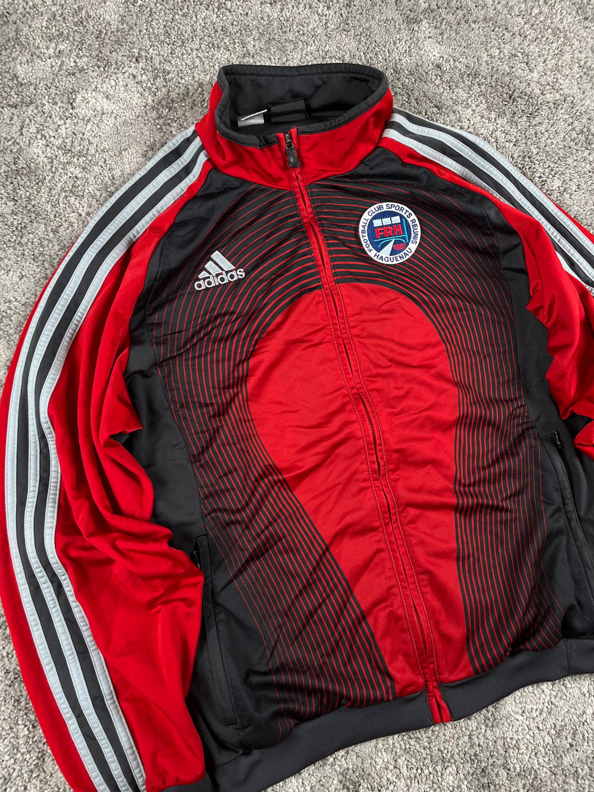 Sudadera con cremallera/capucha Adidas x FR Haguenau Vintage años 2000 "Negro/Rojo" (M)