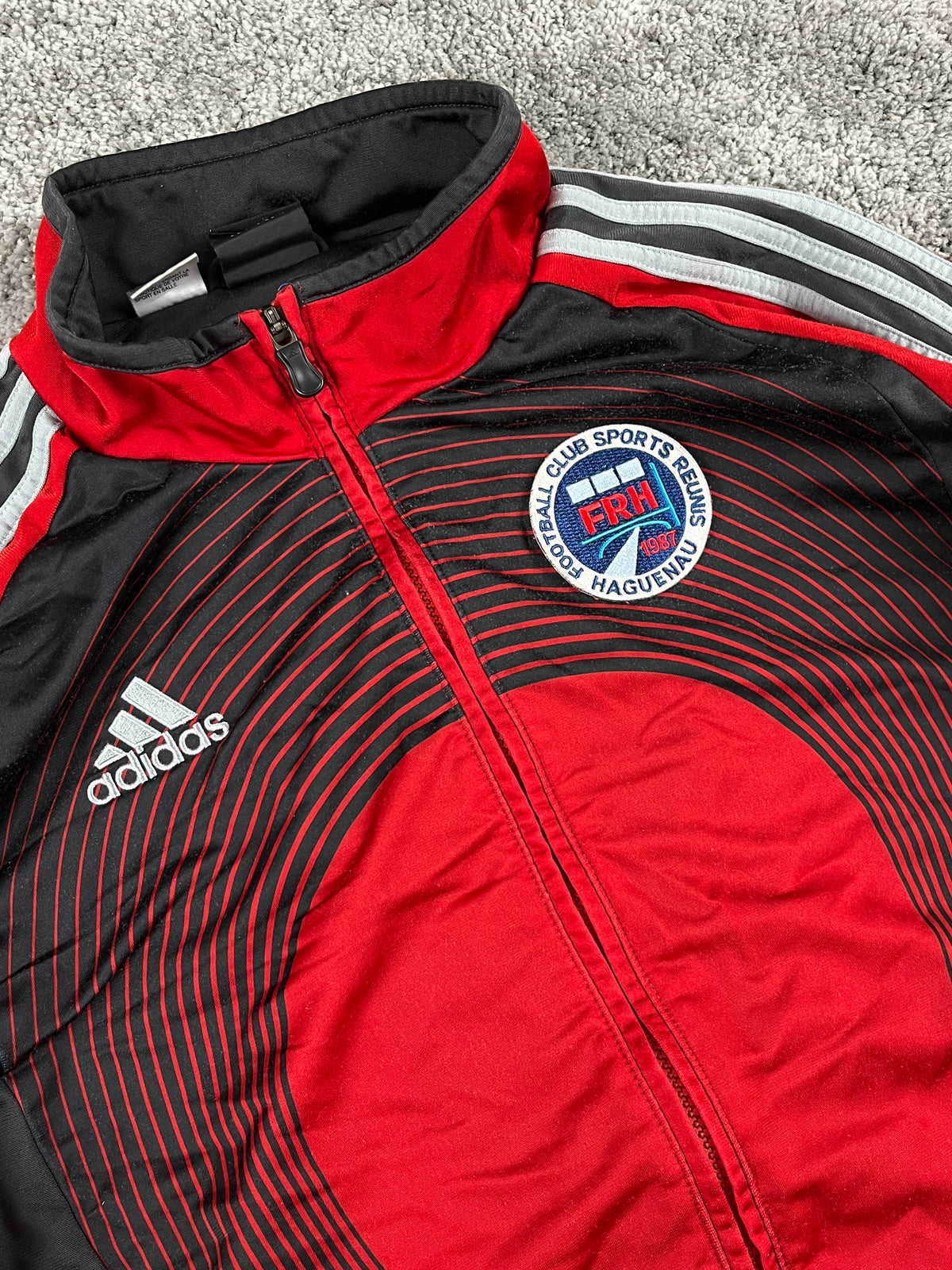 Sweat à capuche/zippé Adidas x FR Haguenau vintage années 2000 "Noir/Rouge" (M)