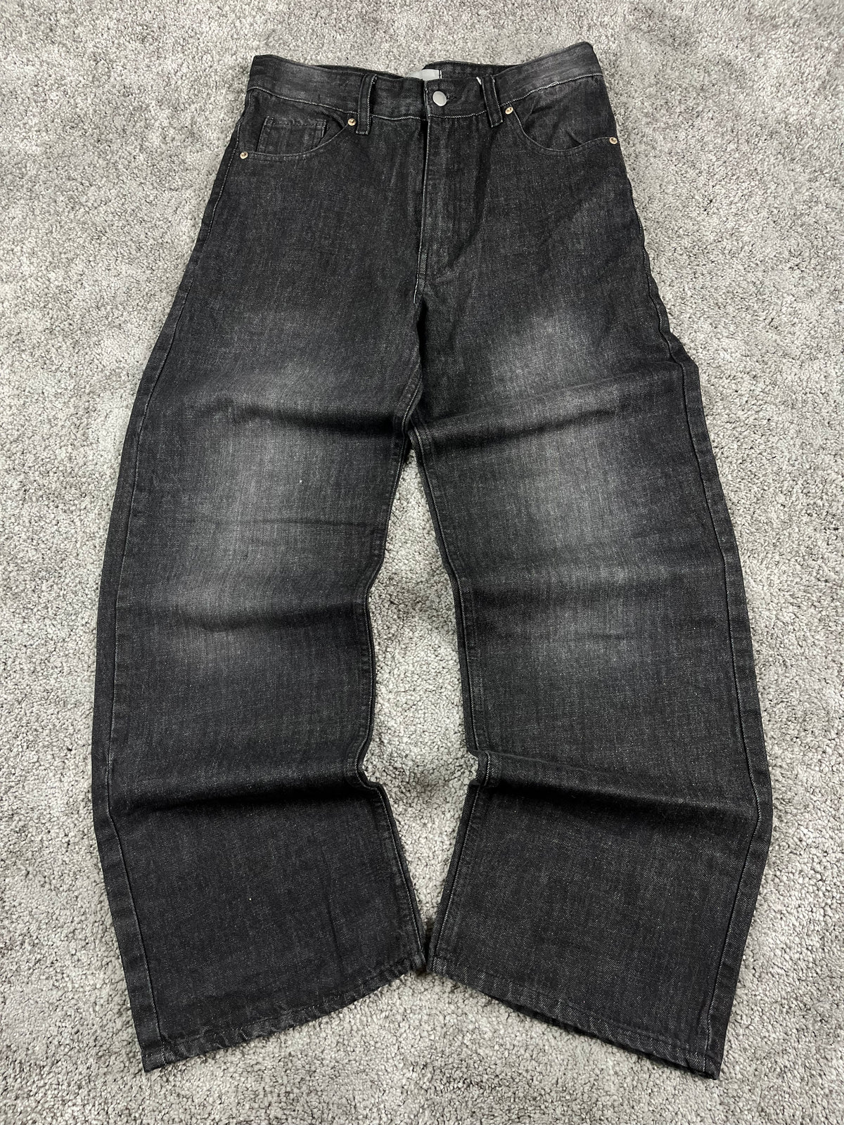 Jeans Urban Loops estilo urbano baggy Y2K "Washed Black" con estampado de dragón (M)