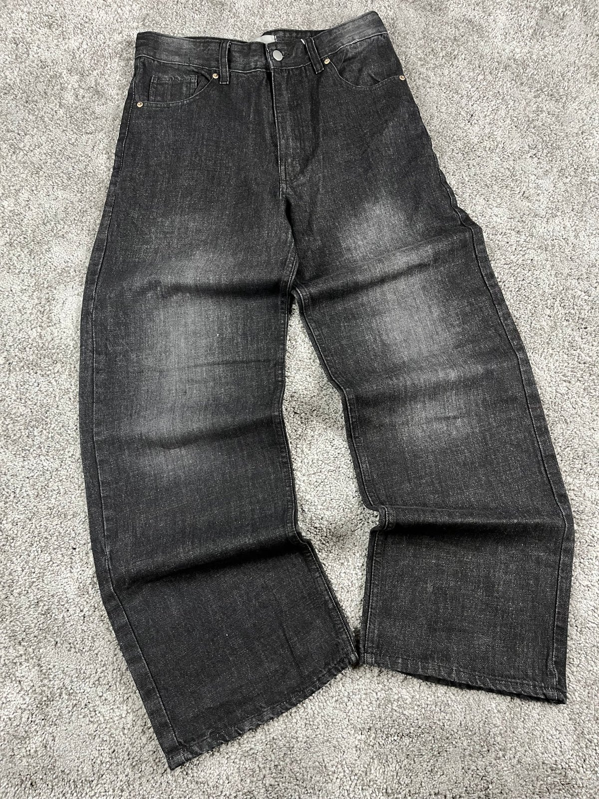 Jeans Urban Loops estilo urbano baggy Y2K "Washed Black" con estampado de dragón (M)