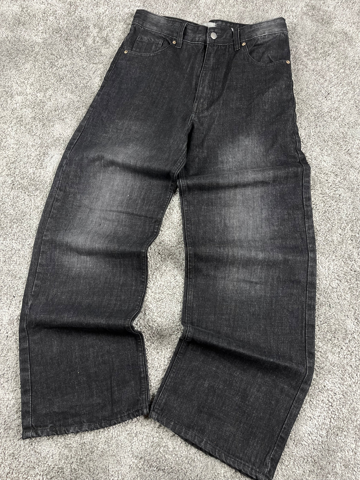Jeans Urban Loops estilo urbano baggy Y2K "Washed Black" con estampado de dragón (M)