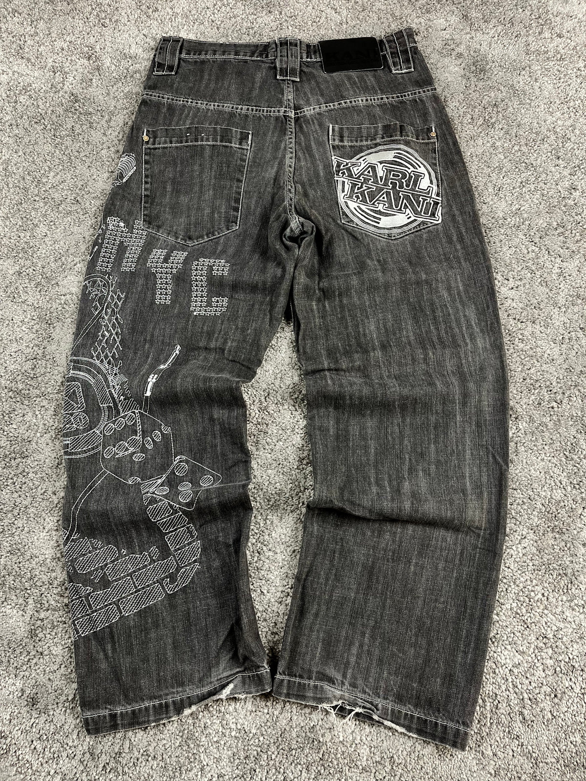 Karl Kani Rare Jeans Y2K Baggy Streetwear "Black" Estampado (32/42/M)
