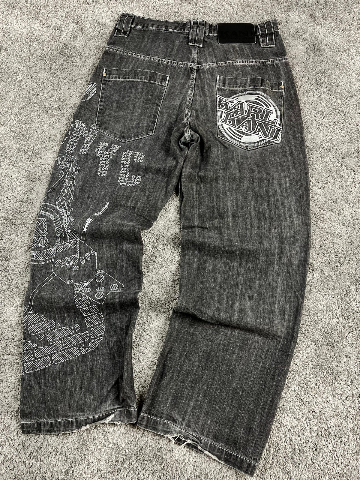 Jean baggy rare Karl Kani Y2K Streetwear « Noir » imprimé (32/42/M)