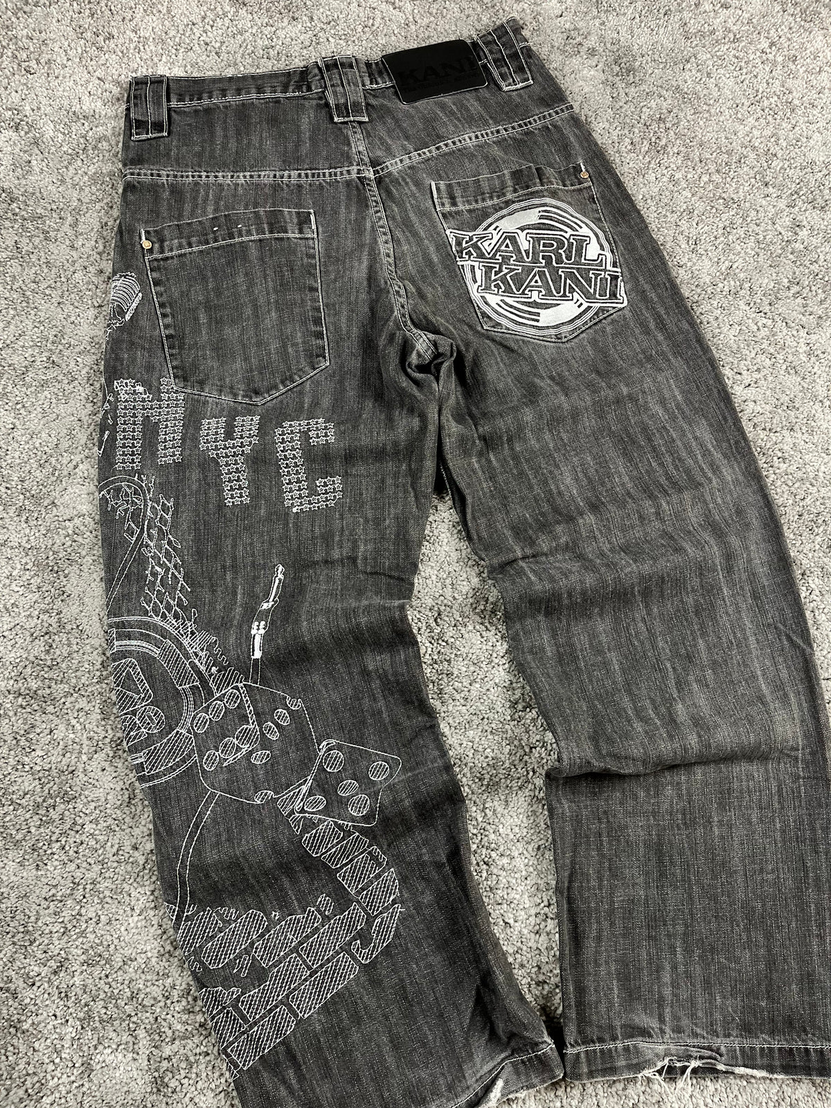 Jean baggy rare Karl Kani Y2K Streetwear « Noir » imprimé (32/42/M)