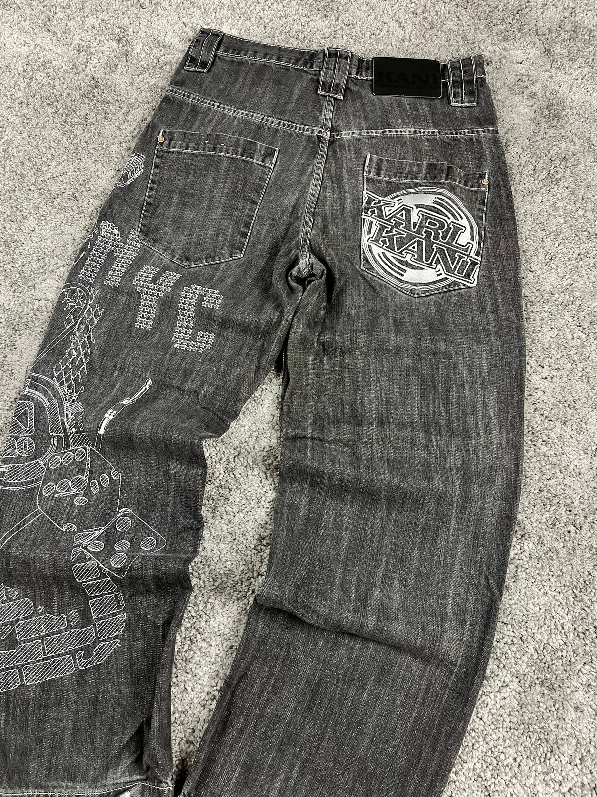 Jean baggy rare Karl Kani Y2K Streetwear « Noir » imprimé (32/42/M)