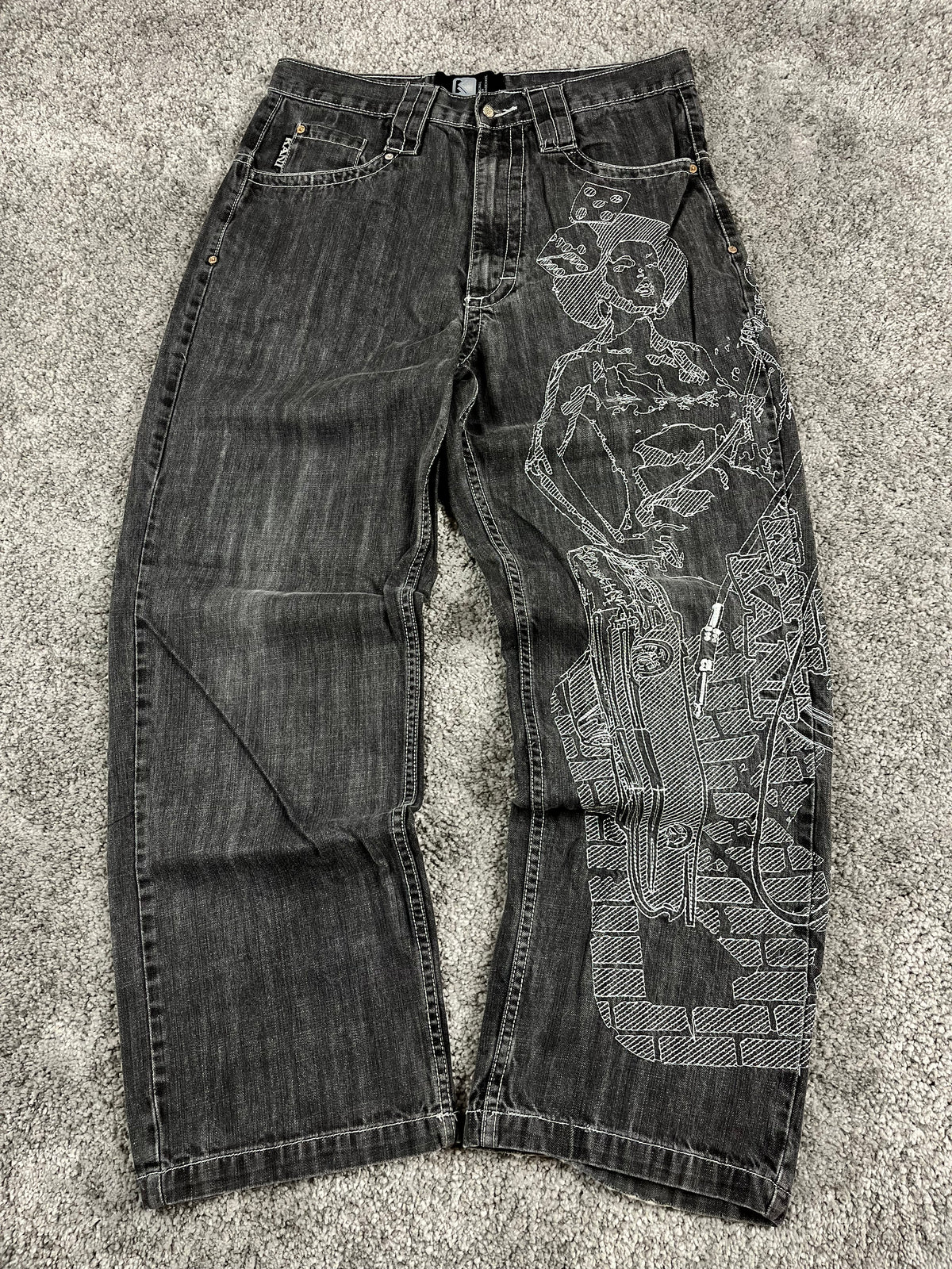 Karl Kani Rare Jeans Y2K Baggy Streetwear "Black" Estampado (32/42/M)