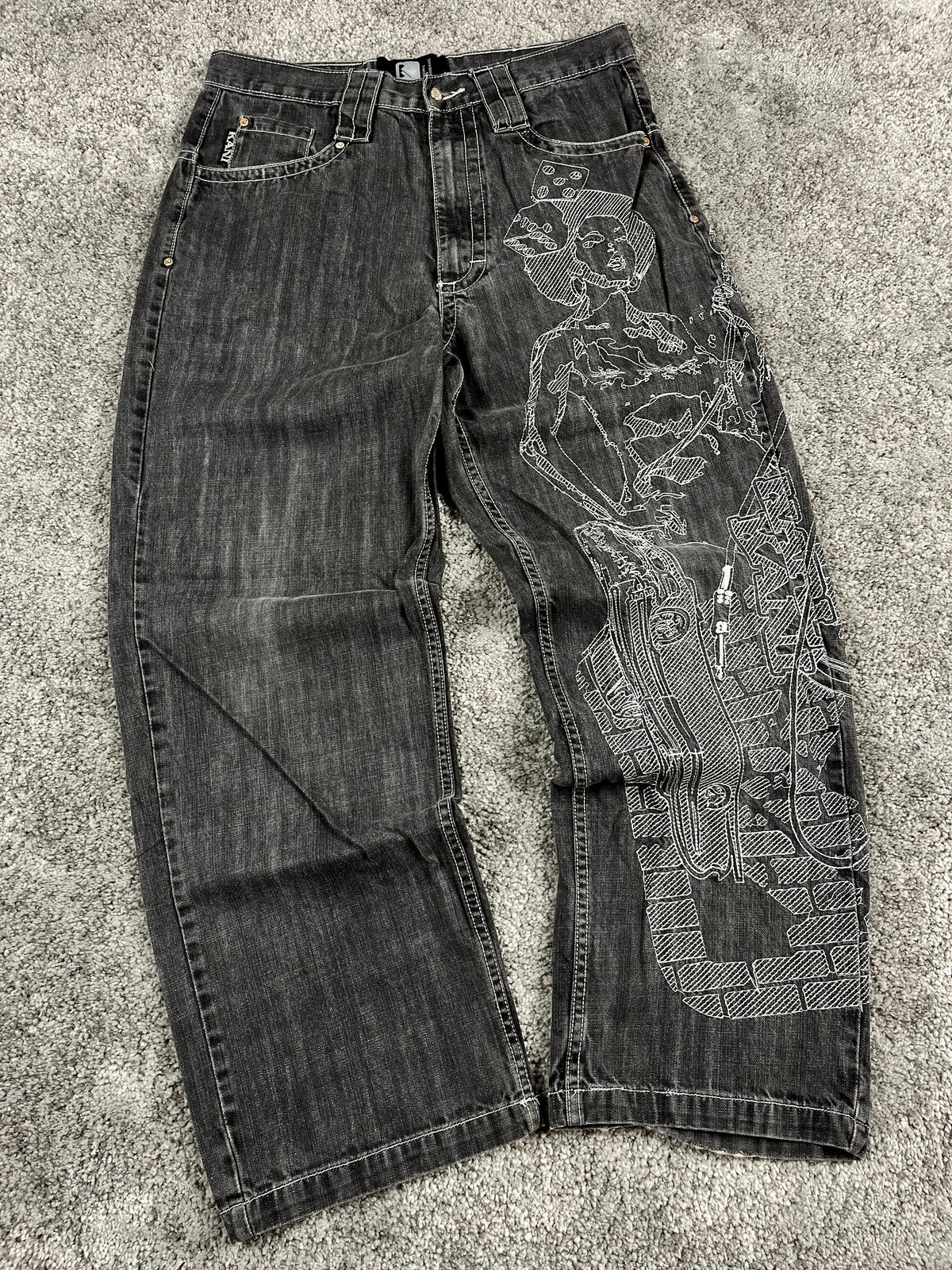 Karl Kani Rare Jeans Y2K Baggy Streetwear "Black" Estampado (32/42/M)