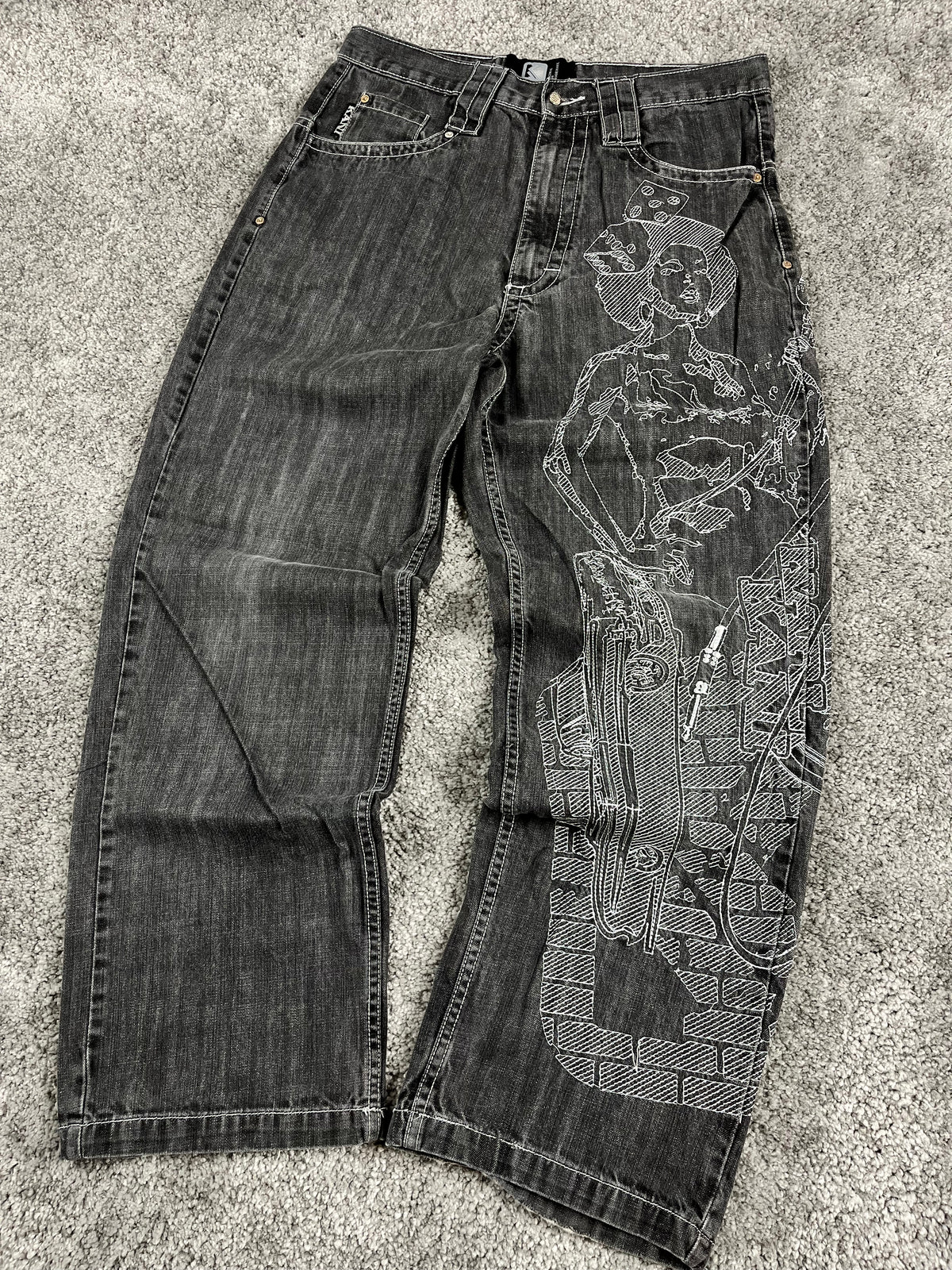 Jean baggy rare Karl Kani Y2K Streetwear « Noir » imprimé (32/42/M)