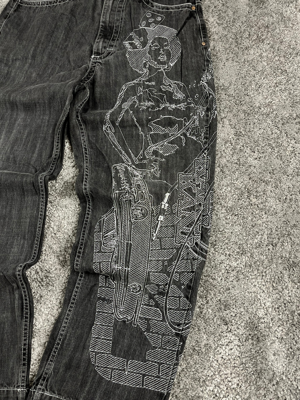 Jean baggy rare Karl Kani Y2K Streetwear « Noir » imprimé (32/42/M)