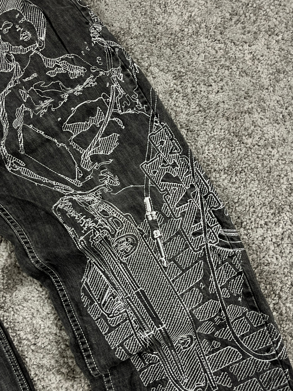 Jean baggy rare Karl Kani Y2K Streetwear « Noir » imprimé (32/42/M)