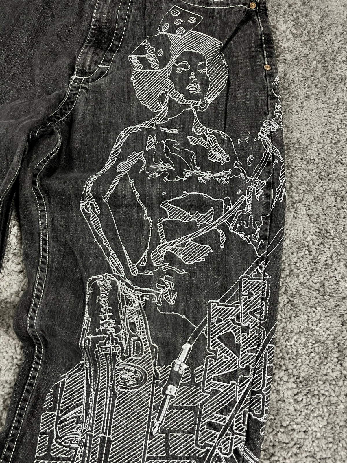 Jean baggy rare Karl Kani Y2K Streetwear « Noir » imprimé (32/42/M)