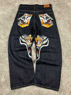 Vaqueros Baggy Urban Loops estilo Y2K Streetwear "Denim" estampado de tigre (L)
