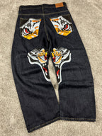 Vaqueros Baggy Urban Loops estilo Y2K Streetwear "Denim" estampado de tigre (L)