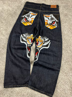 Vaqueros Baggy Urban Loops estilo Y2K Streetwear "Denim" estampado de tigre (L)