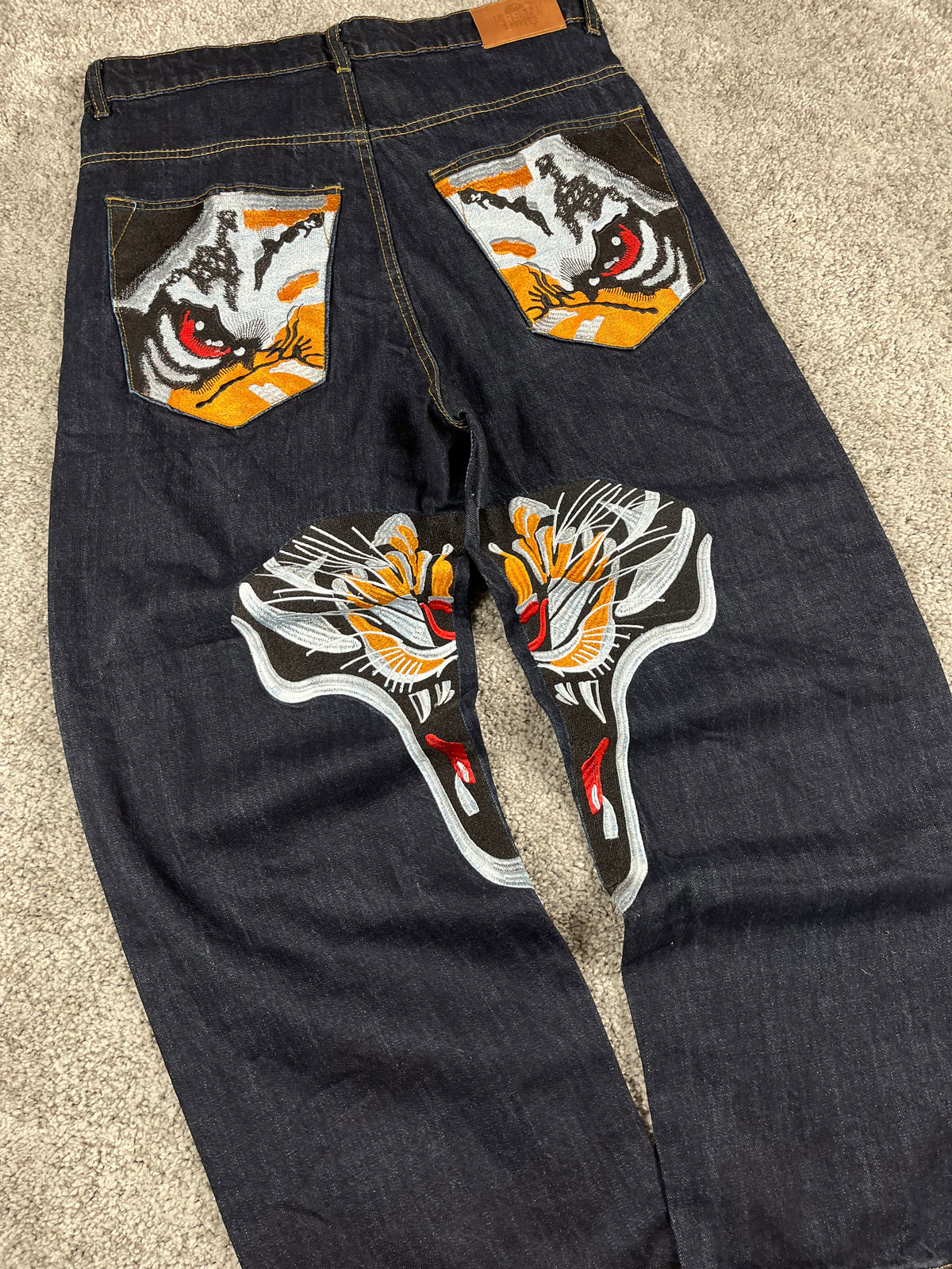 Vaqueros Baggy Urban Loops estilo Y2K Streetwear "Denim" estampado de tigre (L)