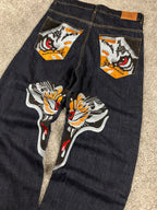 Vaqueros Baggy Urban Loops estilo Y2K Streetwear "Denim" estampado de tigre (L)