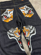 Vaqueros Baggy Urban Loops estilo Y2K Streetwear "Denim" estampado de tigre (L)