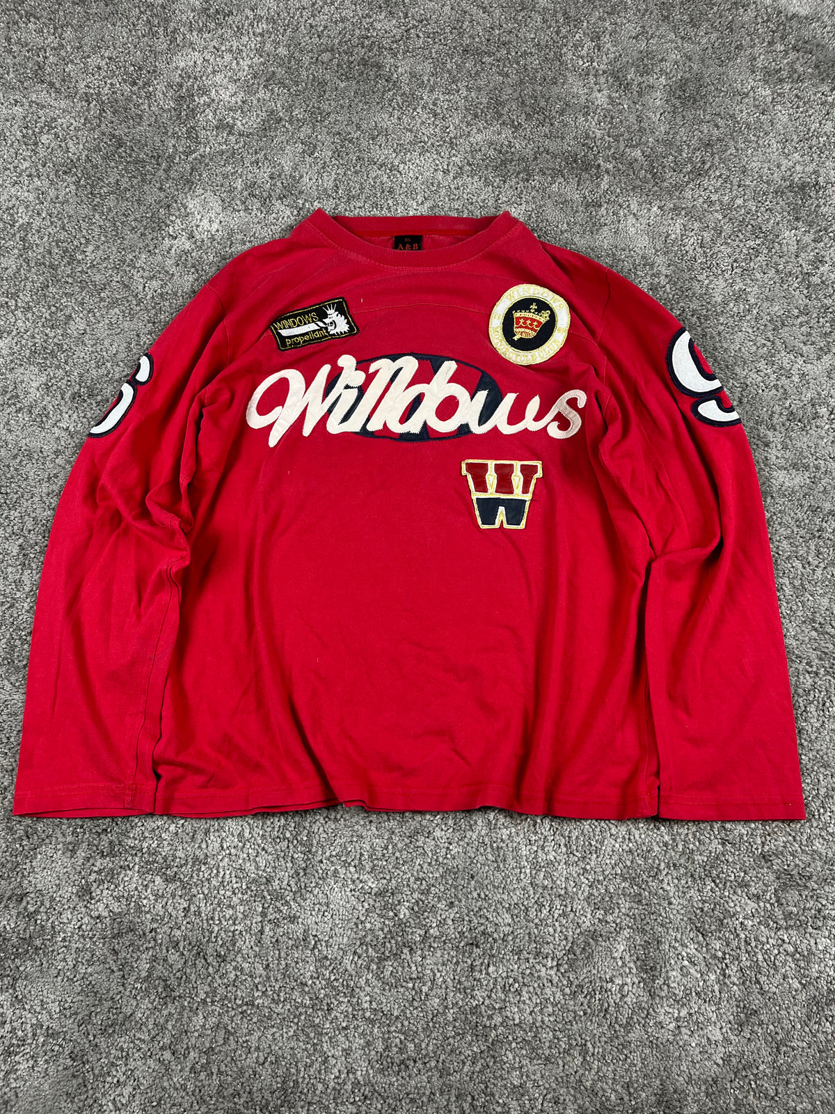 A&B Vintage Y2K Long Sleeve T-Shirt Streetwear Red/White (XL)