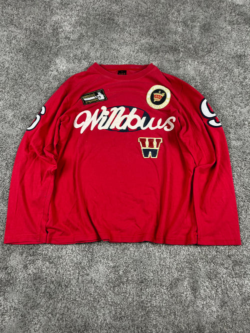 A&B Vintage Y2K Long Sleeve T-Shirt Streetwear Red/White (XL)