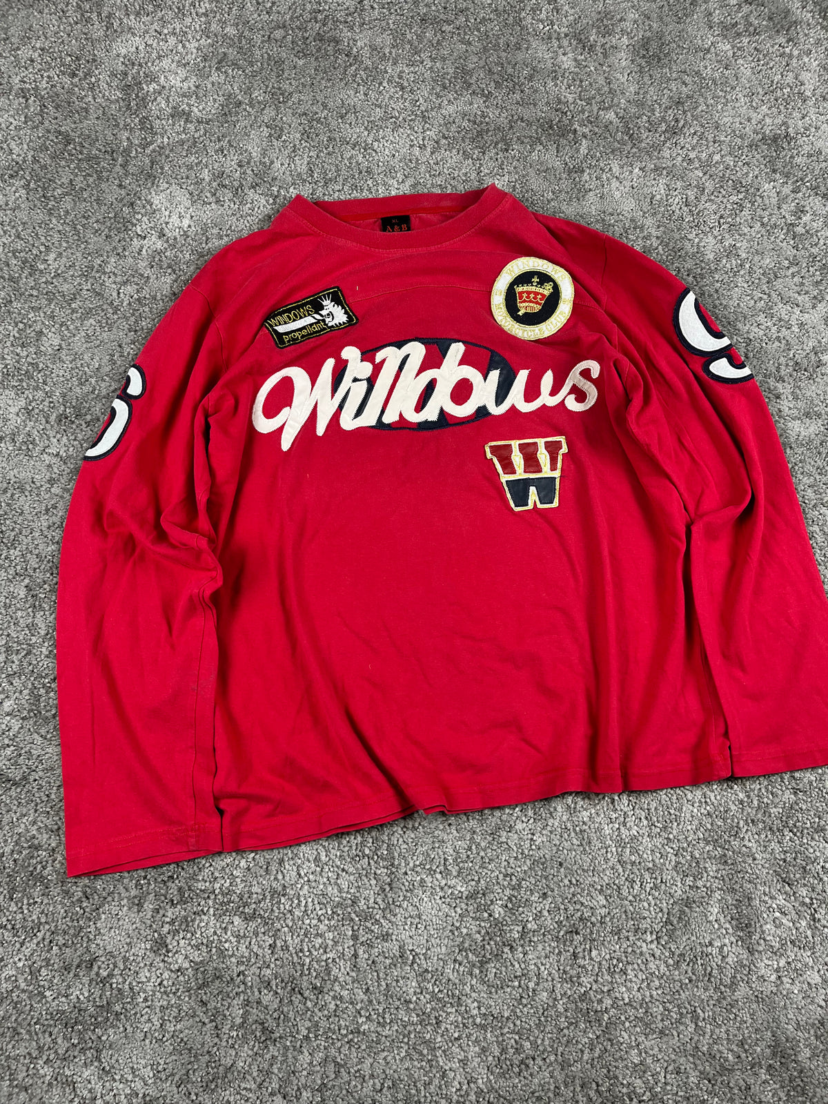 A&B Vintage Y2K Long Sleeve T-Shirt Streetwear Red/White (XL)