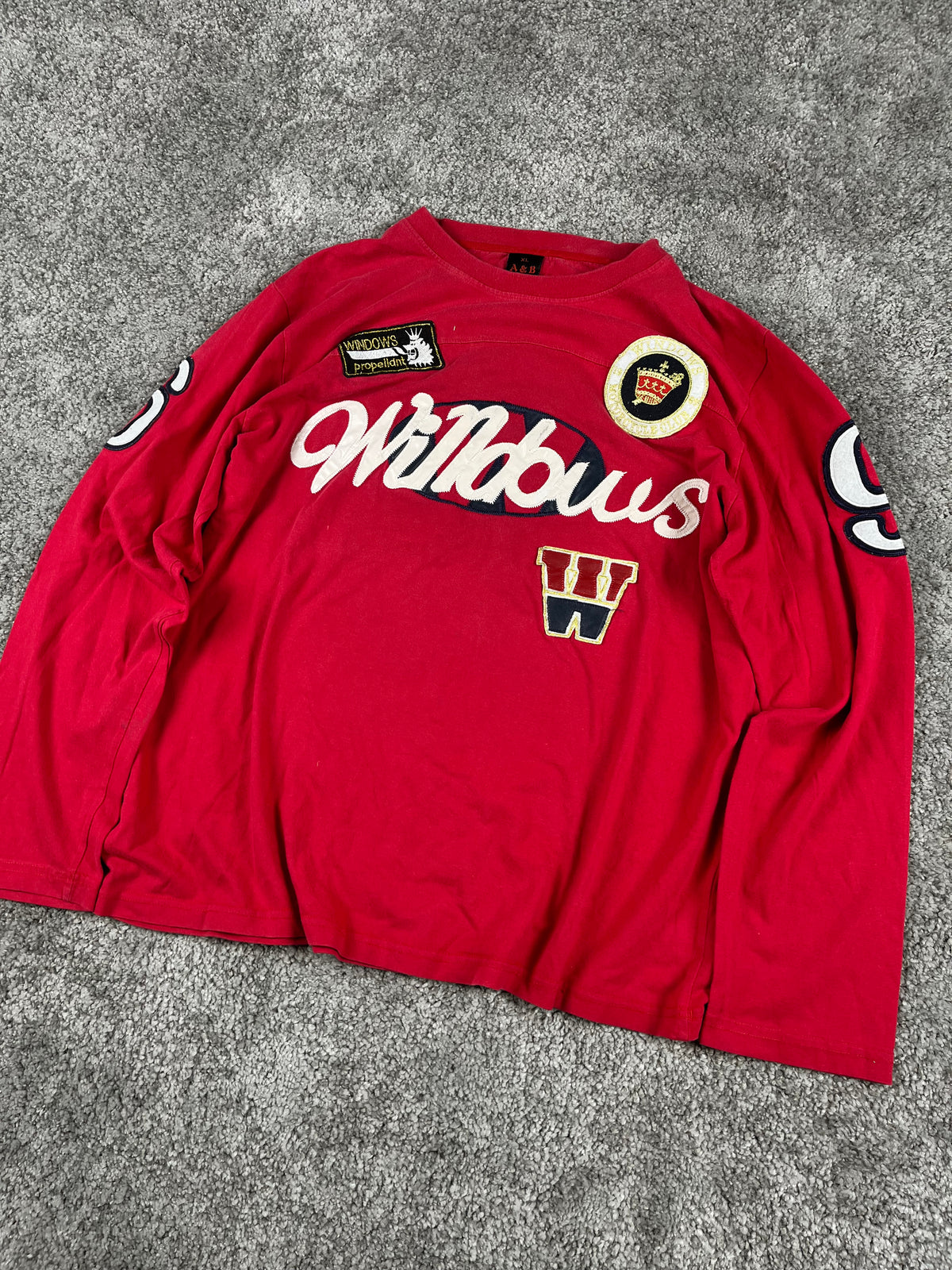 A&B Vintage Y2K Long Sleeve T-Shirt Streetwear Red/White (XL)