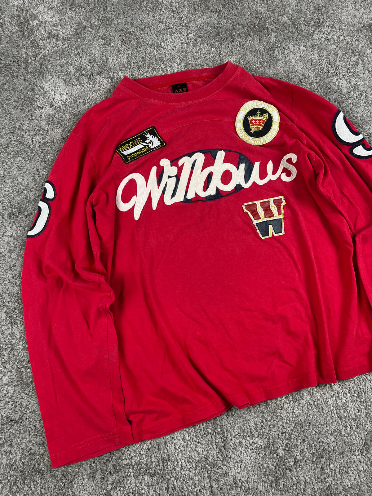 A&B Vintage Y2K Long Sleeve T-Shirt Streetwear Red/White (XL)