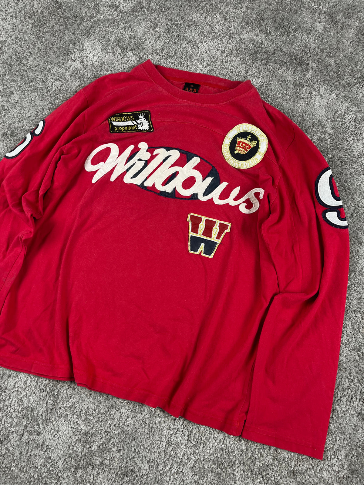 A&B Vintage Y2K Long Sleeve T-Shirt Streetwear Red/White (XL)