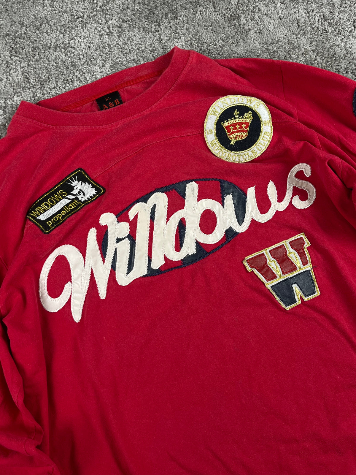 A&B Vintage Y2K Long Sleeve T-Shirt Streetwear Red/White (XL)